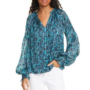 Ramy Brook 100% Silk Luanne Pleated & Smocked Top